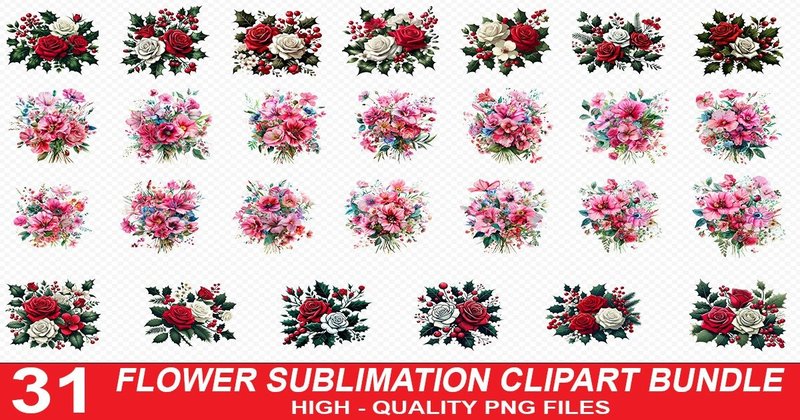 Flower Sublimation Clipart Bundle (by crative8112)