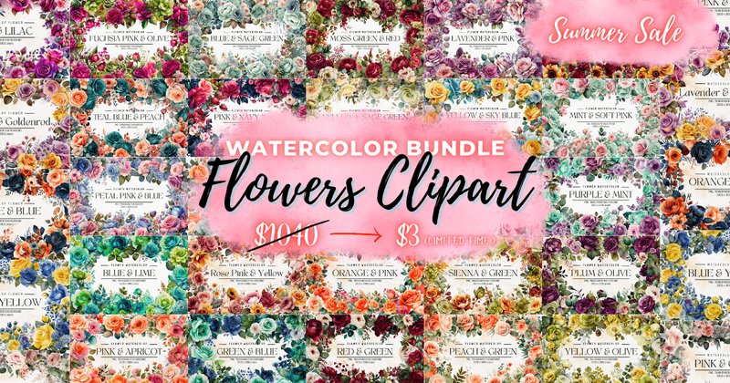 Flowers Watercolor Clipart Bundle by FOLV