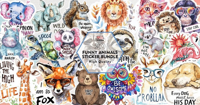 Funny Animals Sticker Sublimation Bundle (by PIG.design)