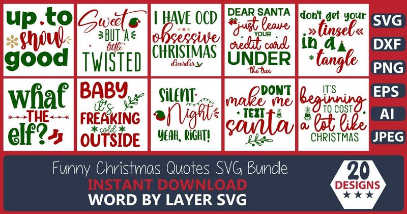 Funny Christmas Quotes SVG Bundle (by MegaSVGArt)