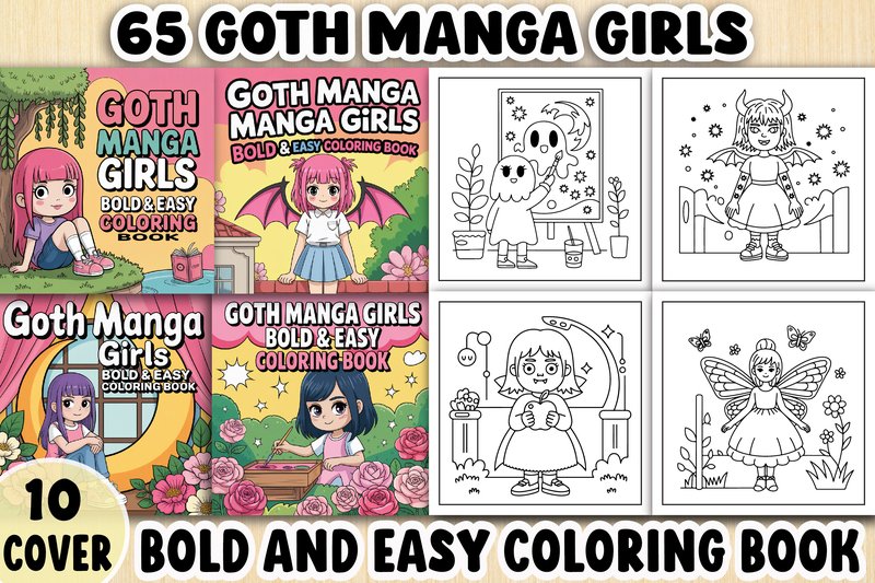 Goth Manga Coloring Book Page for KDP