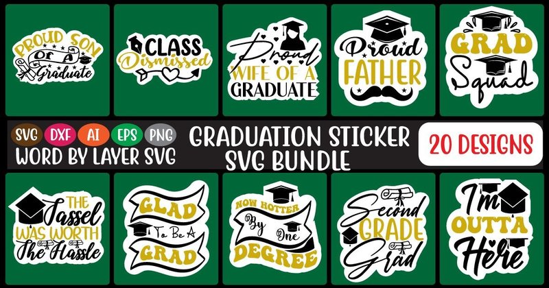 Graduation Sticker SVG Bundle (by Artify Design Studio)