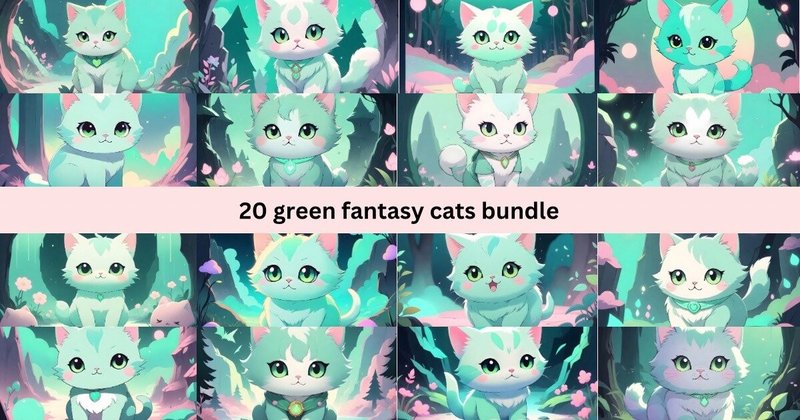 Green Fantasy Cats Bundle (by yaseenbaigart)