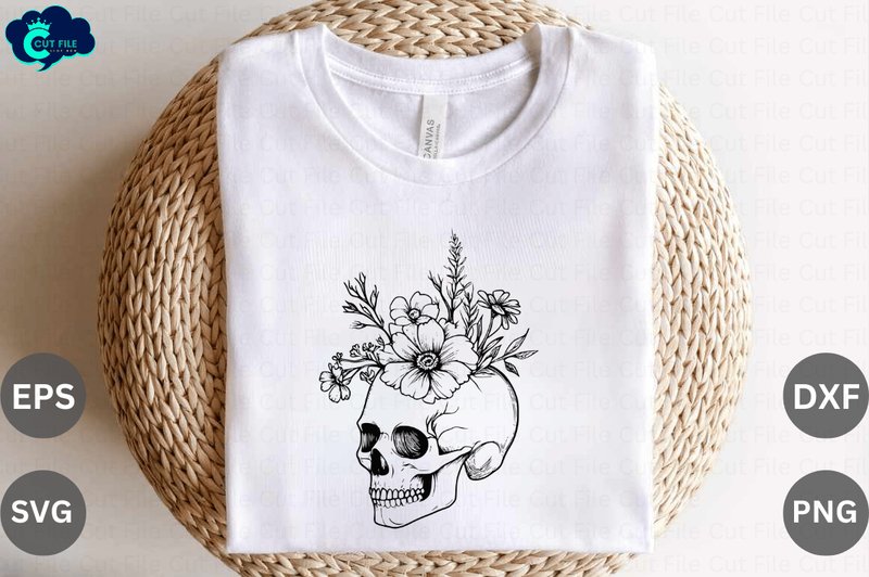 Hand Drawn Floral Skull Vector