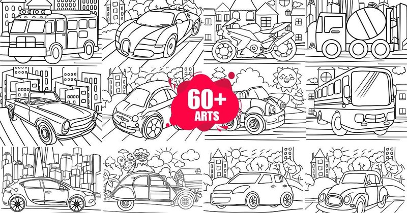 Hand Drawn Vehicle Coloring Pages Bundle (by XpertDesigner)