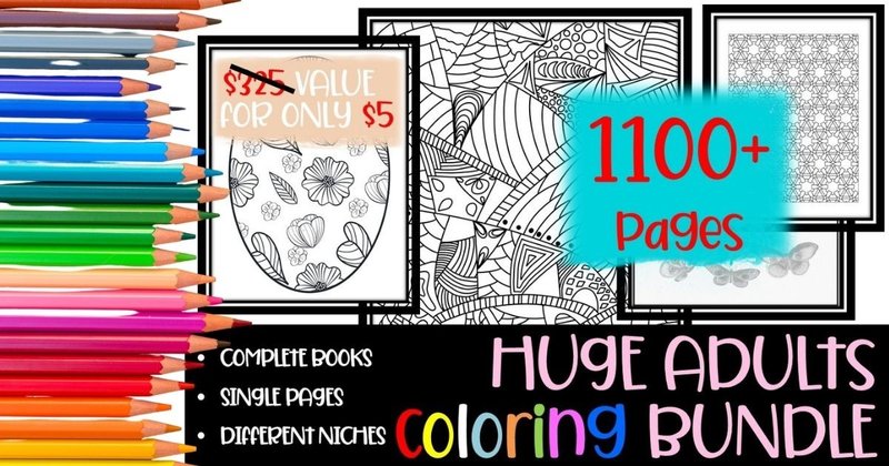 Huge Coloring Book for Adults Bundle (by Fleur de Tango)