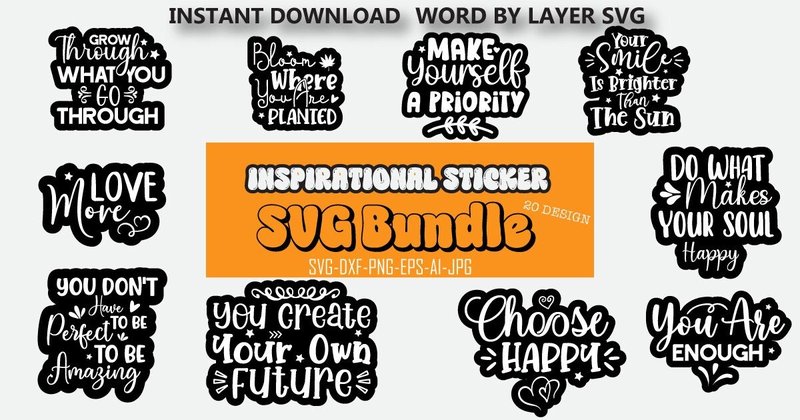 Inspirational Sticker SVG Bundle (by MegaSVGArt)