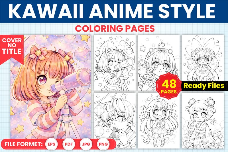 Kawaii Anime Style Coloring Book Pages