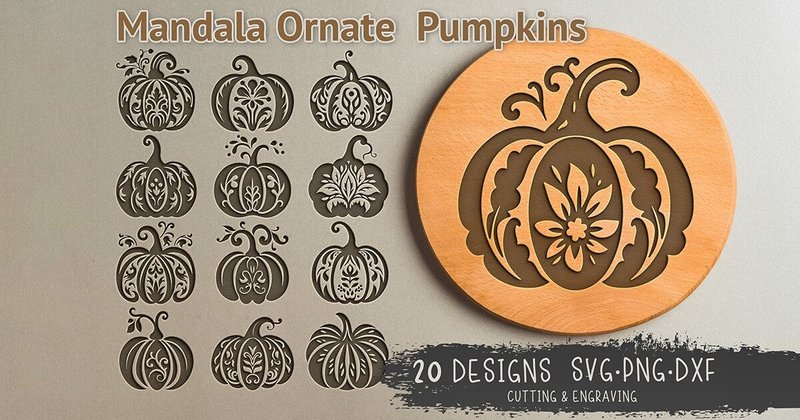 Mandala Ornate Pumpkins SVG Bundle (by CraftyKittyArt)