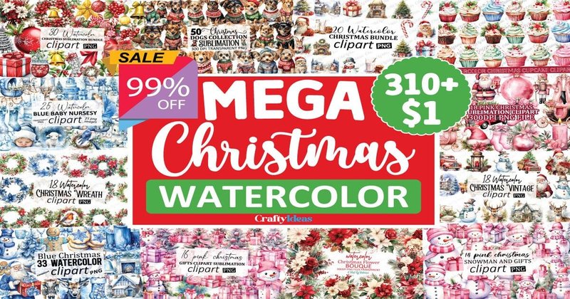 Mega Christmas Watercolor Bundle (by CraftyIdeas)