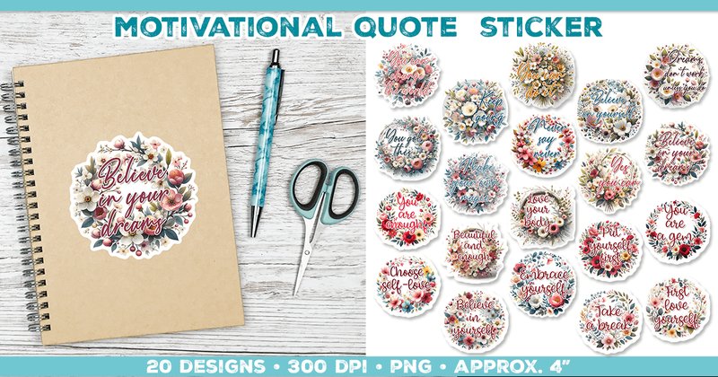 Motivational Quote Sticker PNG Bundle (by julimur)