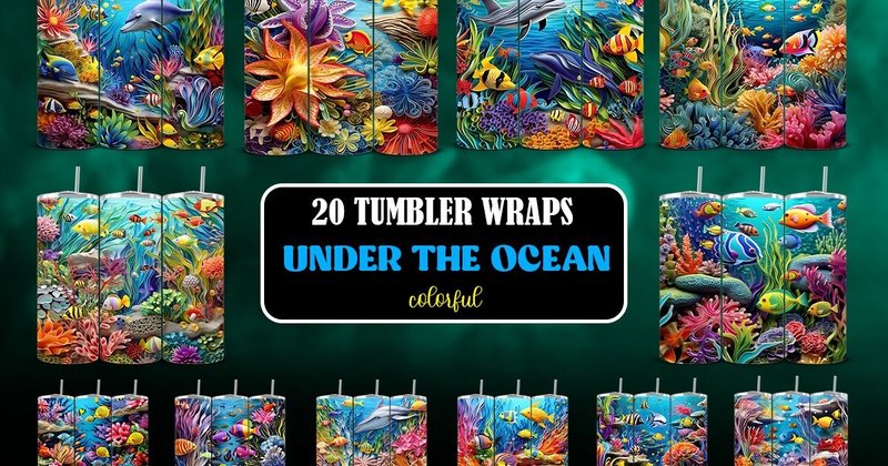 Ocean 3D Paper Tumbler Wraps Bundle (by tenrings)