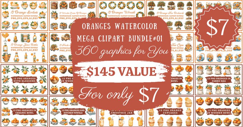 Oranges Watercolor Mega Clipart Bundle (by Jugo's Universe)