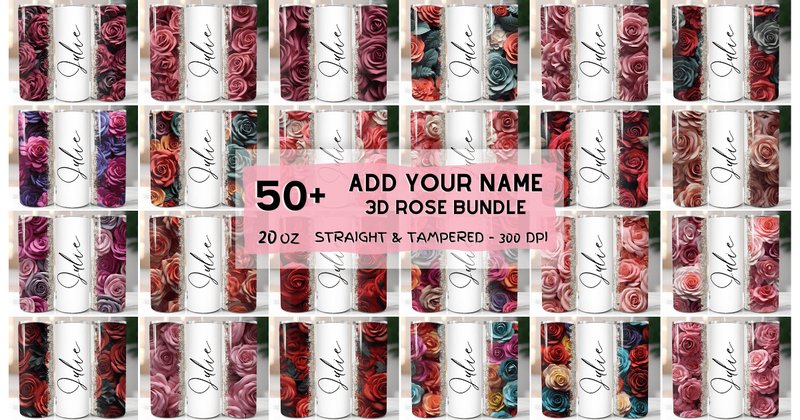 Personalized 3D Rose Tumbler Wraps Bundle (by Digital Nest Egg)