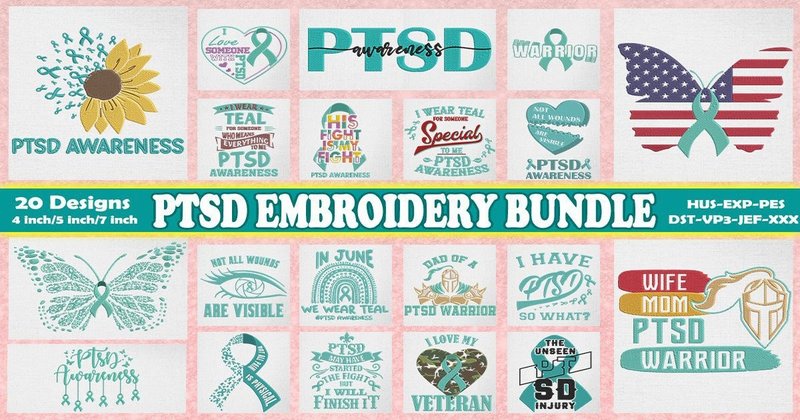 PTSD Awareness Embroidery Bundle (by Honi.designs)