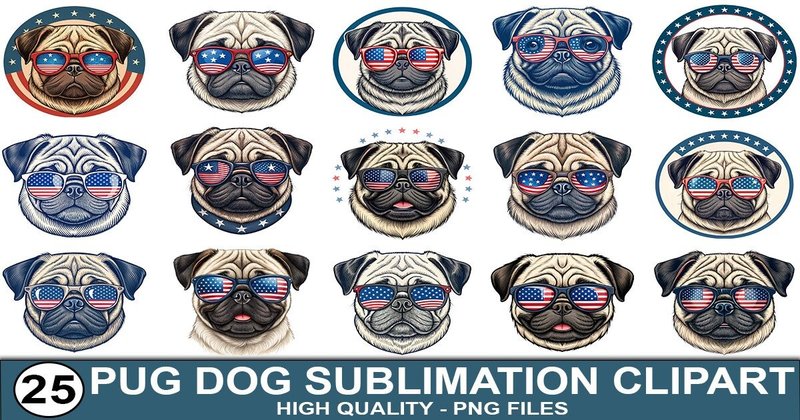 Pug Dog Sublimation Clipart Bundle (by SVG Print design)