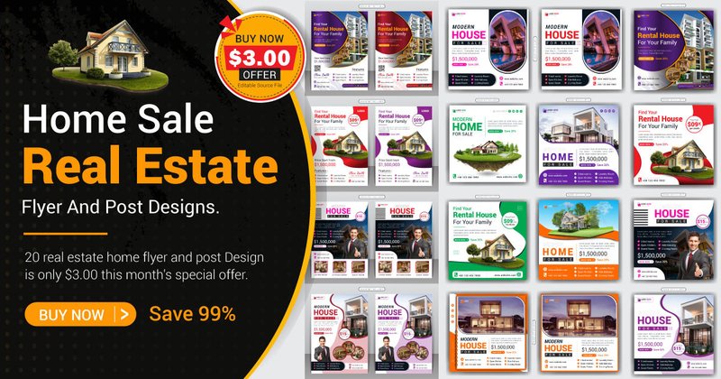Real Estate Home Sale Flyer Post Designs Bundle (by FreelancerNiloy)