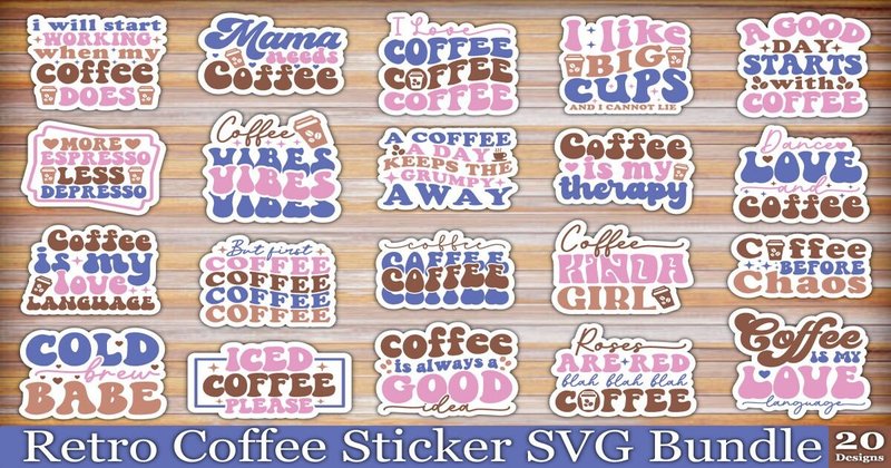 Retro Coffee Sticker SVG Bundle (by akazaddesign)