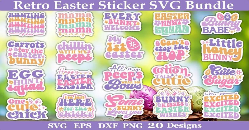 Retro Easter Sticker SVG Bundle (by akazaddesign)