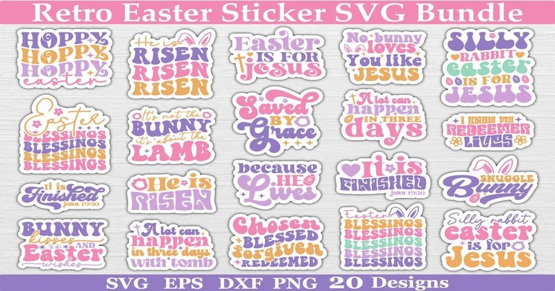 Retro Easter Sticker SVG Bundle (by akazaddesign)