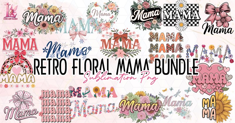 Retro Floral Mama Clipart PNG Bundle (by Little Lady Design)