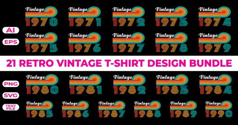 Retro Vintage T-Shirt Design Bundle (by kamrul design)