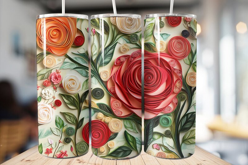 Rose Paper Quilling 3D Tumbler Wrap (by SVG Print design)
