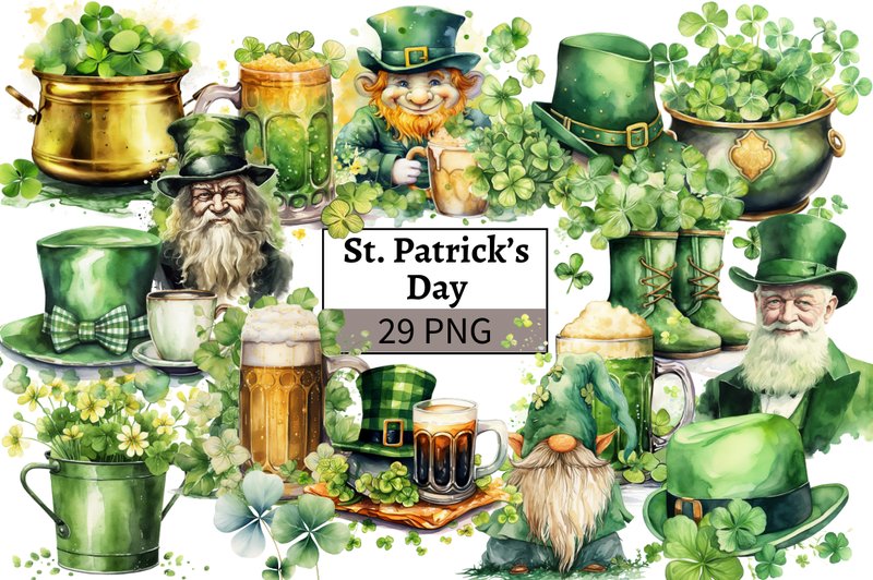 Saint Patrick's Day Clipart Bundle PNG (by MashMashStickers)
