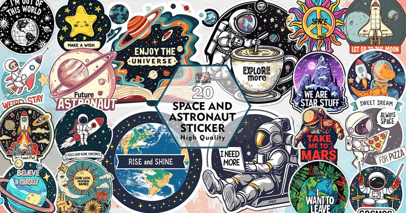 Space and Astronaut Sticker Bundle (by PIG.design)