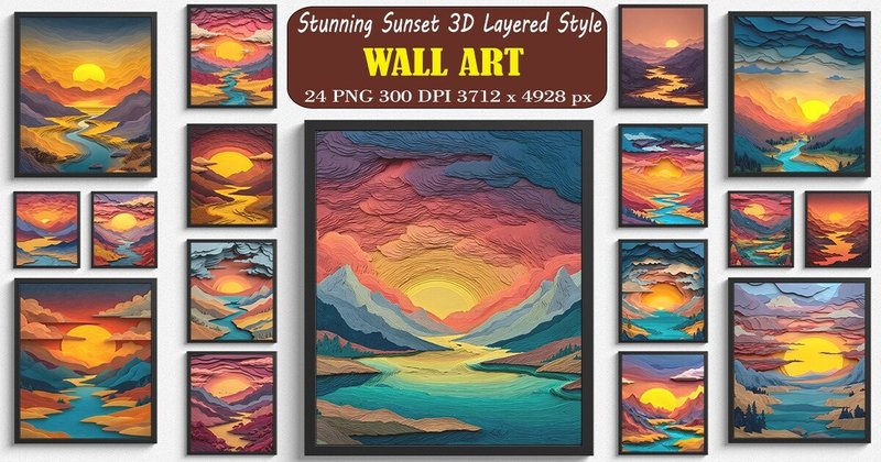 Stunning Sunset 3D Layered Paper Style Bundle (by Ricco Art)