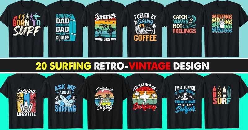 Surfing Retro Vintage Designs Vector Bundle (by rajjdesign)