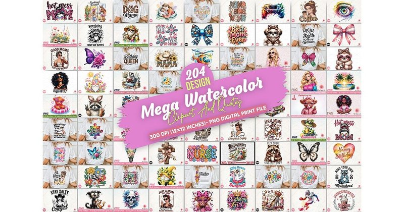 The Mega Watercolor Clipart and Quotes Bundle by PinkDigitalArt