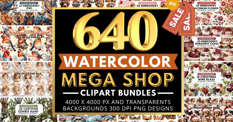 The Mega Watercolor Clipart Bundle by Regulrcrative