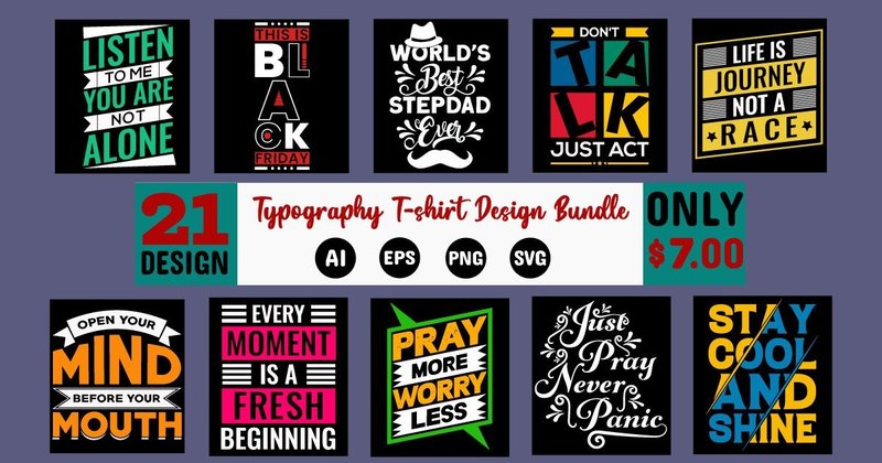 Typography T-Shirt Design Graphic Bundle