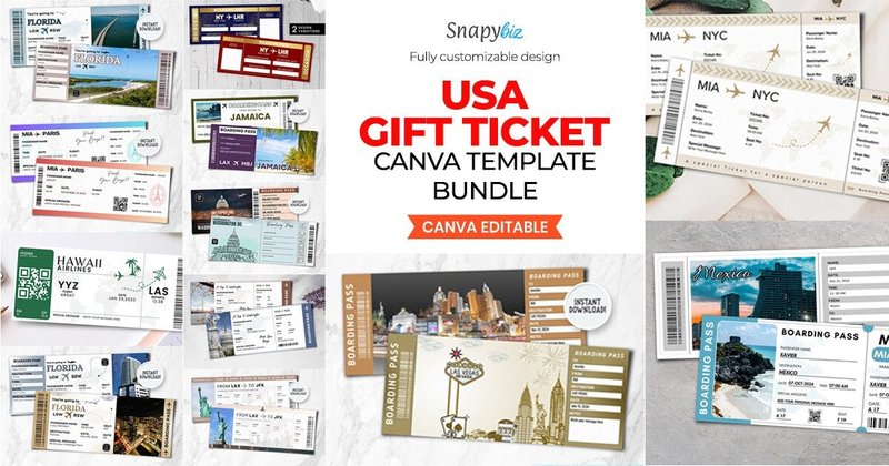 USA Gift Ticket Canva Template Bundle (by SnapyBiz)