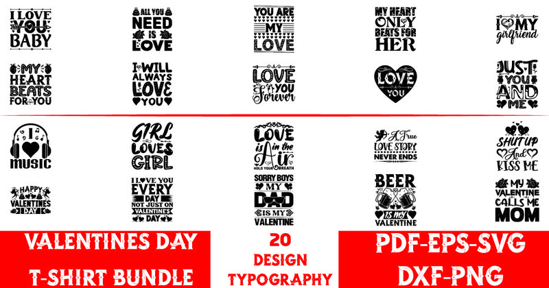 Valentines Day Typography T-Shirt Bundle (by Thecraftable)