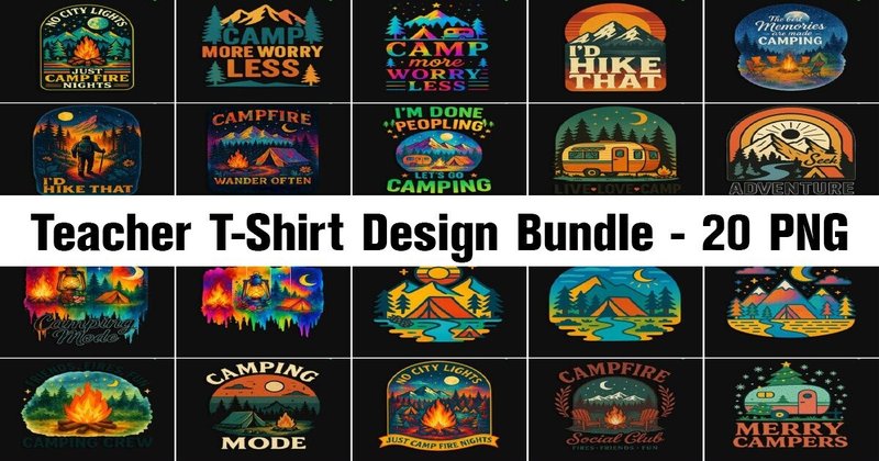 Vintage Camping T-Shirt Bundle (by Graphics BD)