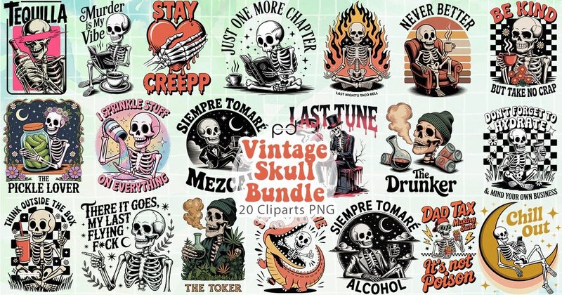 Vintage Skull Retro Graphics Bundle (by Padma.Design)