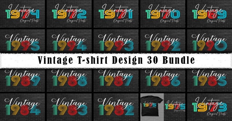 Vintage Year Retro T-Shirt Bundle (by vecstockdesign)