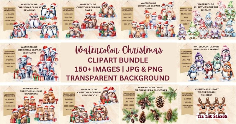 Watercolor Christmas Clipart Bundle Vol.1 (by Charnelle's Canvas)