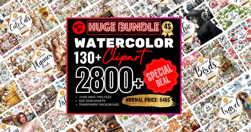 Watercolor Clipart Huge Bundle by Markicha Art