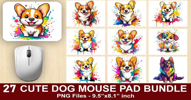 Watercolor Dog Mouse Pad Bundle (by SVG Print design)