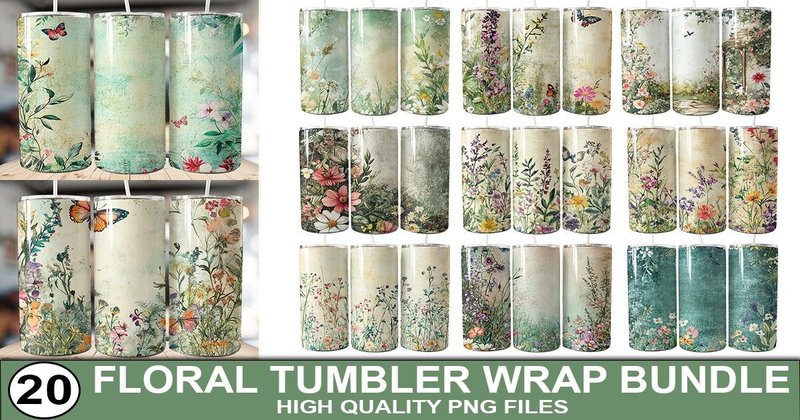 Watercolor Floral Tumbler Wrap Bundle (by SVG Print design)