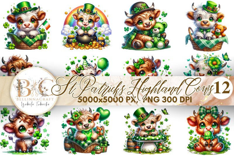 Watercolor St Patrick's Highland Cow (by BellinnaCraft)