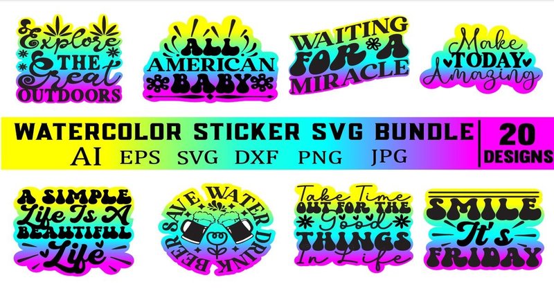 Watercolor Sticker SVG Bundle (by craftstore)