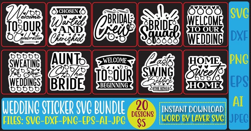 Wedding Sticker SVG Bundle (by DigitalArt)