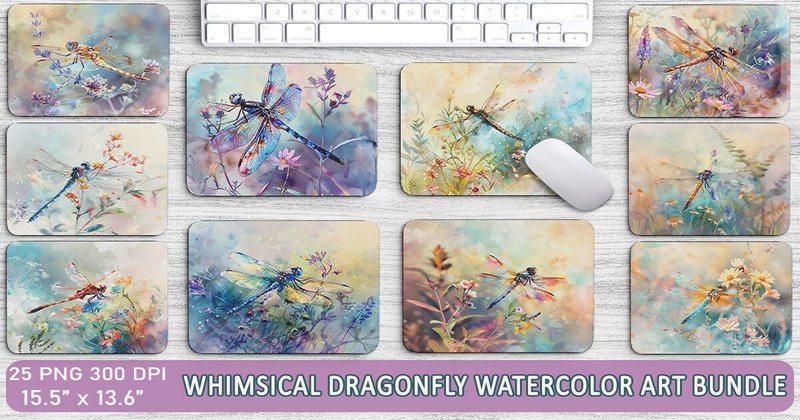 Whimsical Dragonfly Watercolor Art Bundle by Foxmia