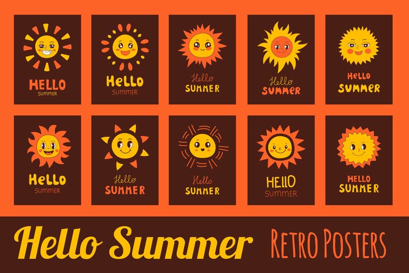 10 Hello Summer Retro Posters (by Rin Green)