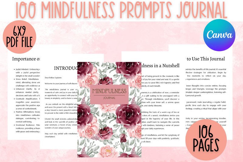 100 Mindfulness Writing Prompts Journal (by Crafty Cuties Studio)