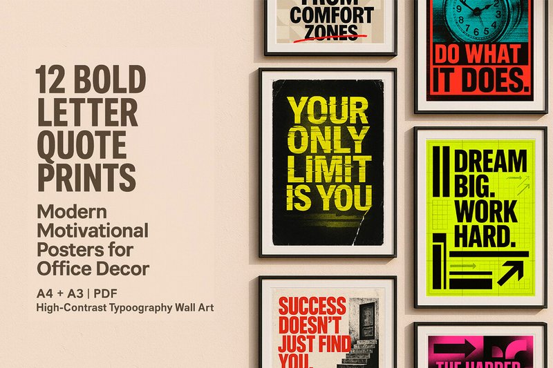 12 Bold Letter Quote Prints for Office (by LaVika)